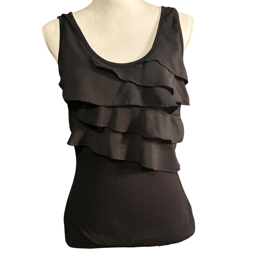 Teez-Her Women’s Black Shapewear Slimming Ruffled Tank Top Size Large